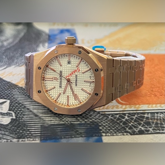 Men’s Luxury Automatic Stainless Steel Watch Rose Gold White Textured Dial 41mm - Picture 1 of 5